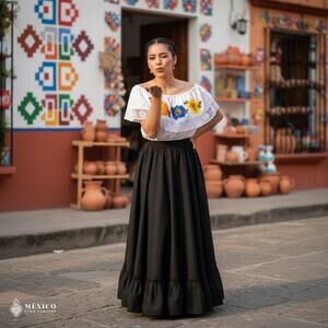 Traditional Mexican Embroidered Floral Dress Set – Handmade Two-Piece